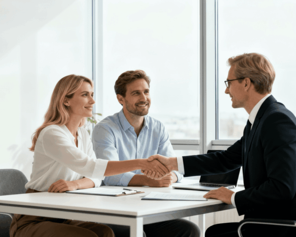 Divorced couple agreeing financial settlement with family law Solicitor-min Divorced couple agreeing financial settlement with family law Solicitor