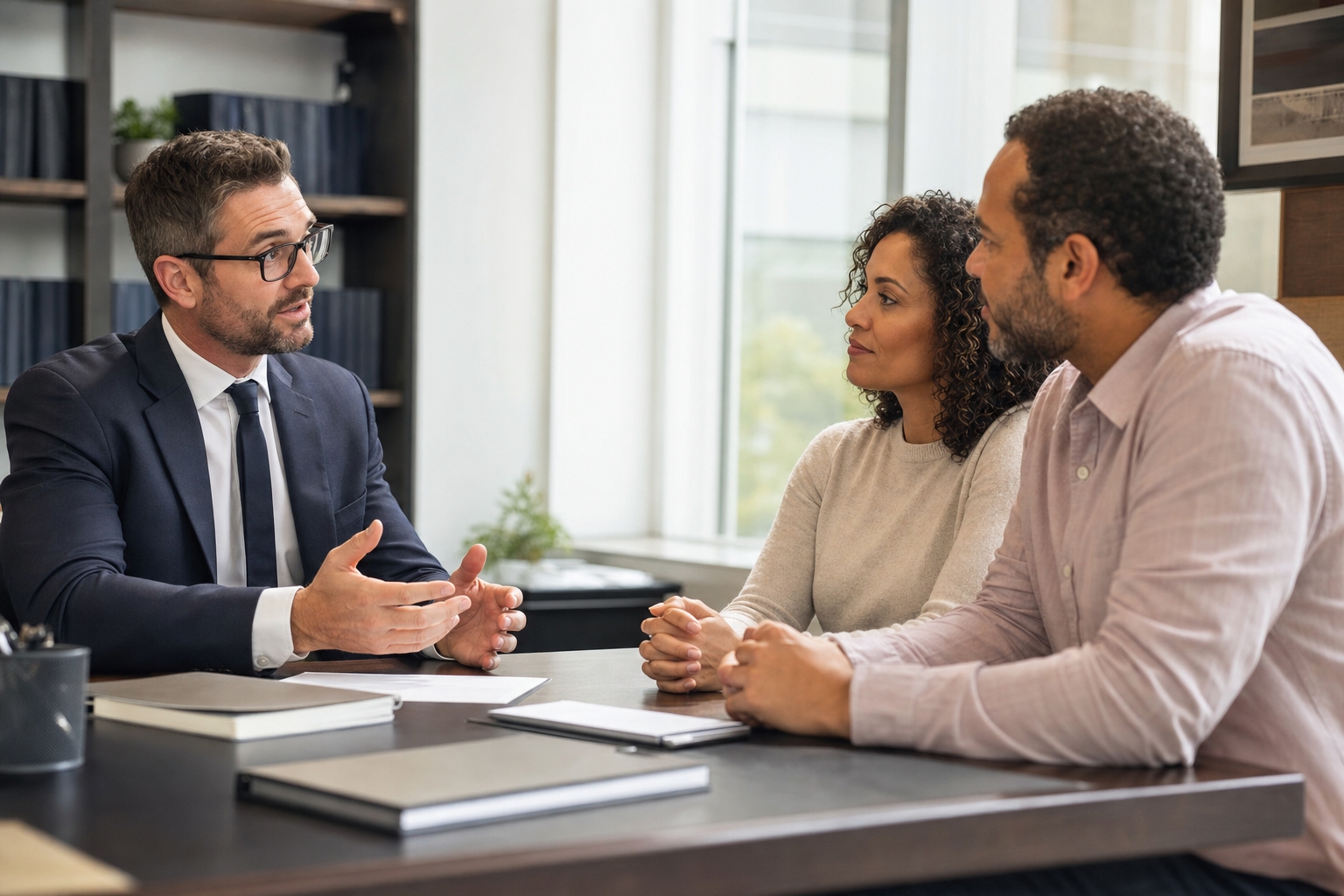 NCDR family law experts Family law solicitor explaining non-court dispute resolution options to couple – Purcell Solicitors Milton Keynes